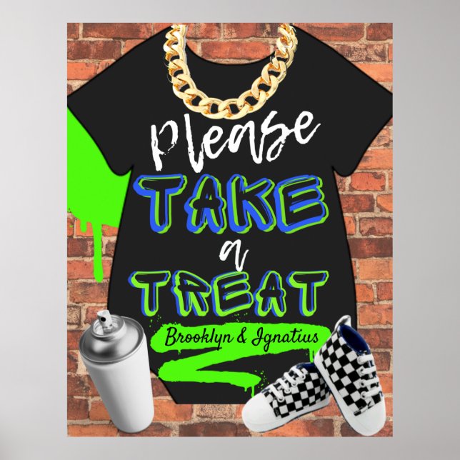 Retro Hip Hop Baby Shower Urban Treat Sign (Front)