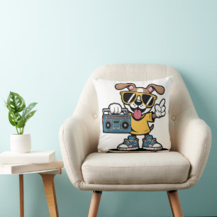 Retro Hip Hop Dog: Cool Cartoon Puppy Cushion