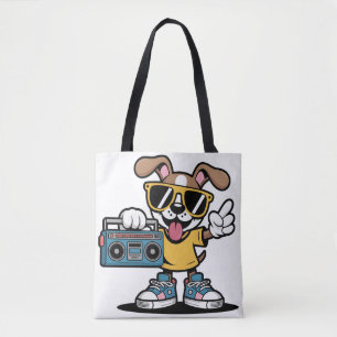 Retro Hip Hop Dog: Cool Cartoon Puppy Tote Bag