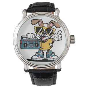 Retro Hip Hop Dog: Cool Cartoon Puppy Watch