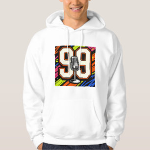 Retro Hip-Hop Graffiti 99 & Microphone White Hoodi Hoodie