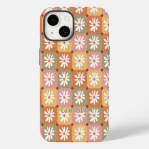 Retro Hippie 1960s 1970s Daisy Floral Pink Orange iPhone 14 Case