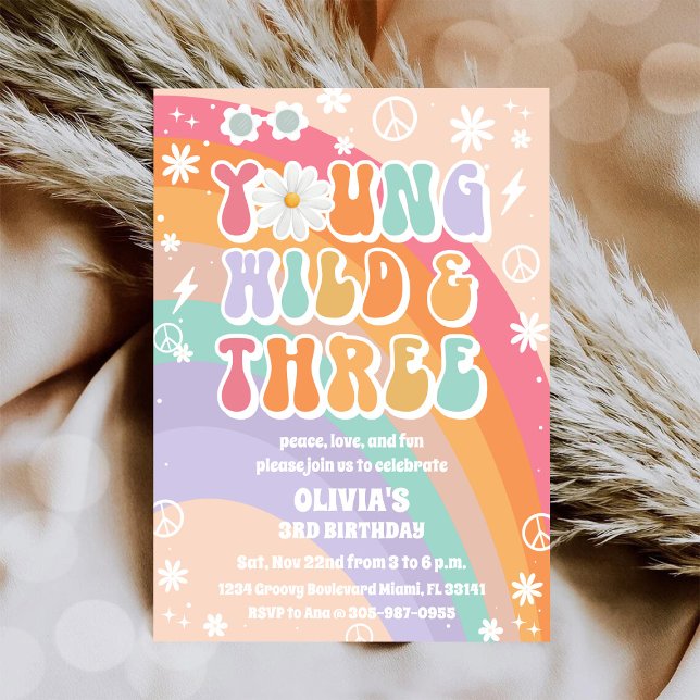 Retro Hippie 3rd Birthday Invitation (Creator Uploaded)