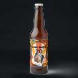 Retro Hippie 60's Custom Photo 70th Birthday Beer Bottle Label<br><div class="desc">Whether you're turning 60, 70, 80 or feeling groovy at any age, this celebration is sure to be a hit. Join us for a retro-inspired birthday happening filled with groovy vibes and flower power! Our 60s-themed party collection promises a trip down memory lane with colourful decorations, peace signs, and tie-dye...</div>