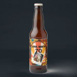 Retro Hippie 60's Custom Photo 70th Birthday Beer Bottle Label<br><div class="desc">Whether you're turning 60, 70, 80 or feeling groovy at any age, this celebration is sure to be a hit. Join us for a retro-inspired birthday happening filled with groovy vibes and flower power! Our 60s-themed party collection promises a trip down memory lane with colourful decorations, peace signs, and tie-dye...</div>
