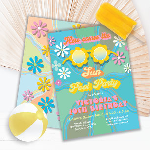 Retro Hippie 70's 60's Daisy Pool Party Birthday I Invitation