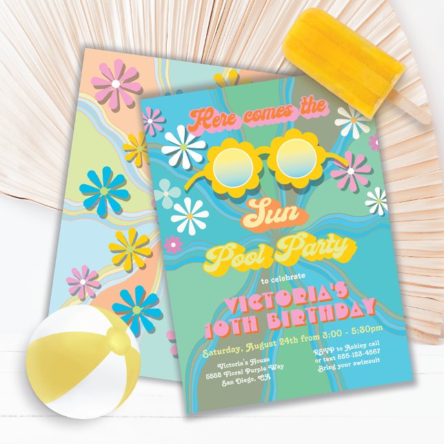 Retro Hippie 70's 60's Daisy Pool Party Birthday I Invitation (Creator Uploaded)