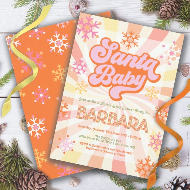 Retro Hippie 70's 60's Groovy Santa Baby Shower Invitation (Creator Uploaded)