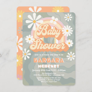 Retro Hippie 70's 60's Rainbow Daisy Baby Shower Invitation