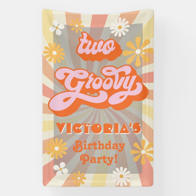 Retro Hippie 70's 60's Two Groovy Birthday Party Banner (Vertical)