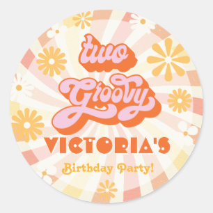 Retro Hippie 70's 60's Two Groovy Birthday Party Classic Round Sticker