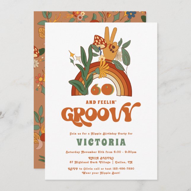 Retro Hippie 70's Groovy Birthday Party Invitation (Front/Back)
