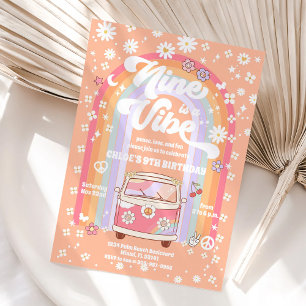 Retro Hippie 9th Birthday Invitation