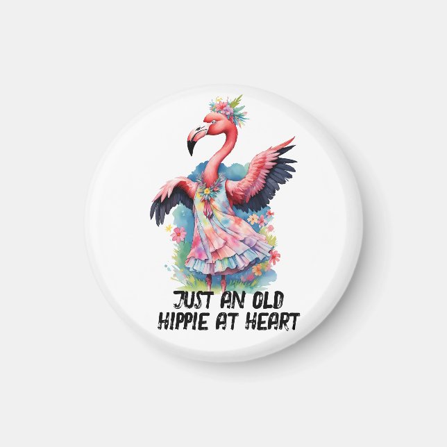 Retro Hippie at Heart Pink Flamingo Flower Child Magnet (Front)