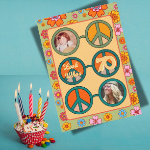 Retro Hippie Baby Boomer Photo Birthday Invitation