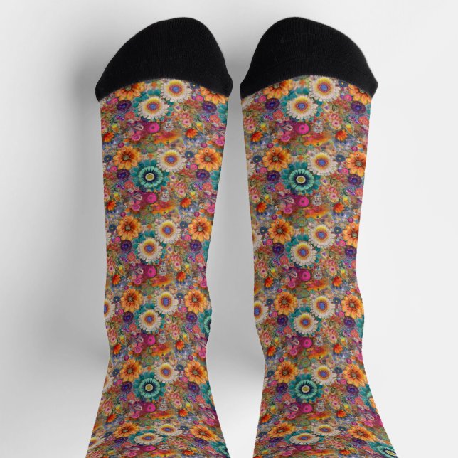 Retro Hippie: Bright Flowers Socks (Top)