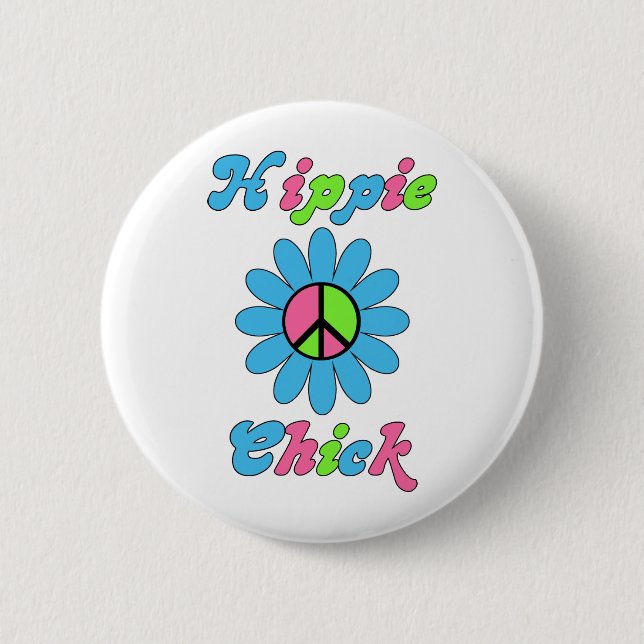 Retro Hippie Chick Peace Flower 6 Cm Round Badge (Front)