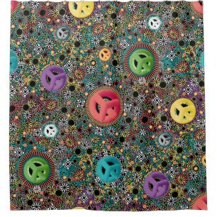 Retro Hippie Colourful Circles 60s Pattern Shower Curtain