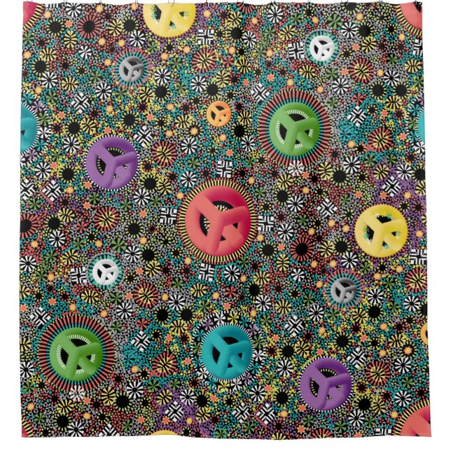 Retro Hippie Colourful Circles 60s Pattern Shower Curtain (Front)