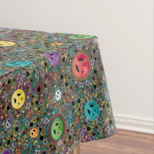 Retro Hippie Colourful Peace Sign 60s Pattern Tablecloth