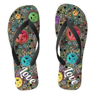 Retro Hippie Colourful Peace Sign 60s Pattern Thongs
