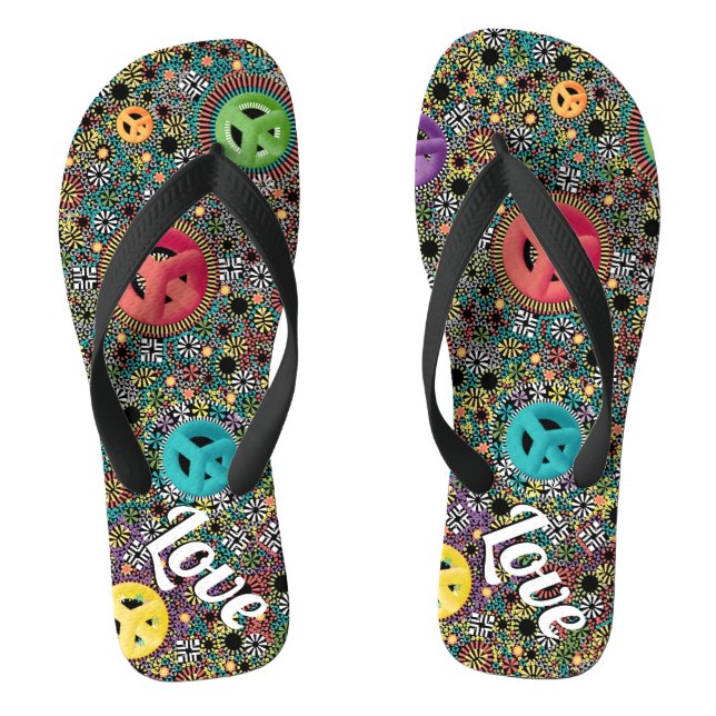 Retro Hippie Colourful Peace Sign 60s Pattern Thongs (Footbed)