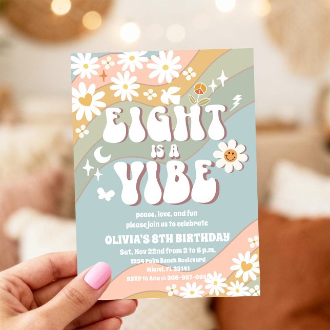 Retro Hippie Daisy Birthday Invitation (Creator Uploaded)