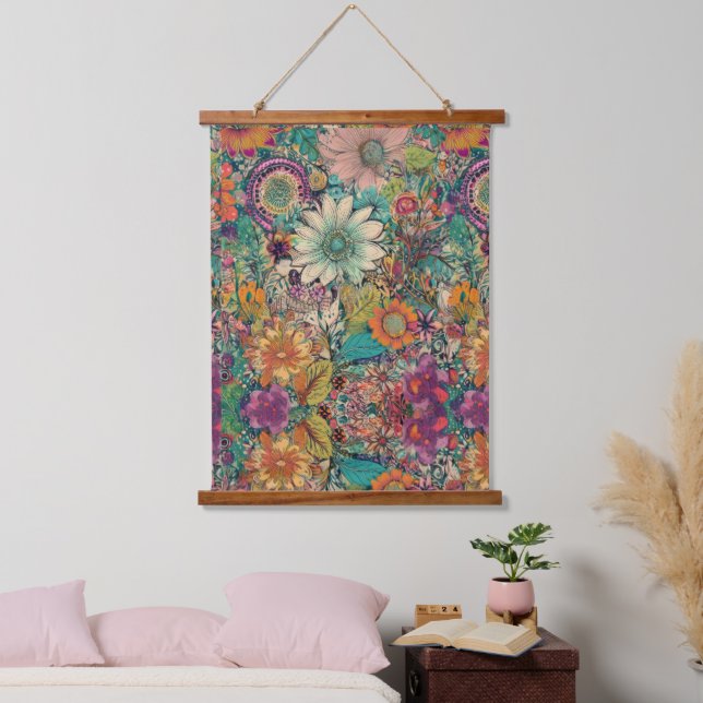 Retro Hippie: Daisy Verticle Wall Hanging Hanging Tapestry (Bedroom)
