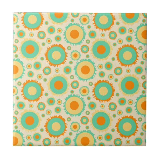 Retro Hippie Dots In Orange, Green, & Tan Tile (Front)