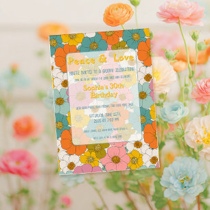 Retro Hippie Floral Birthday Invitation