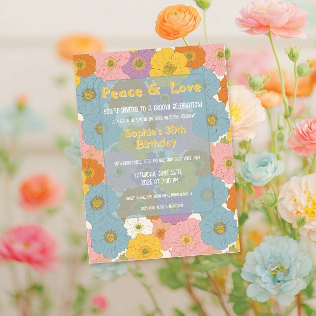 Retro Hippie Floral Birthday Invitation (Creator Uploaded)