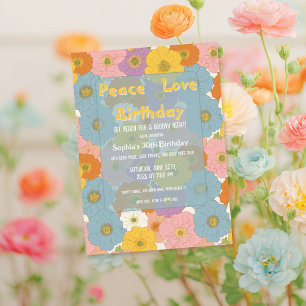 Retro Hippie Floral Birthday Invitation