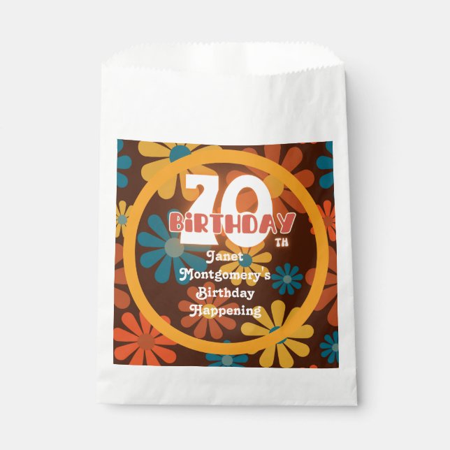Retro Hippie Flower 70th Birthday  Favour Bag (Front)