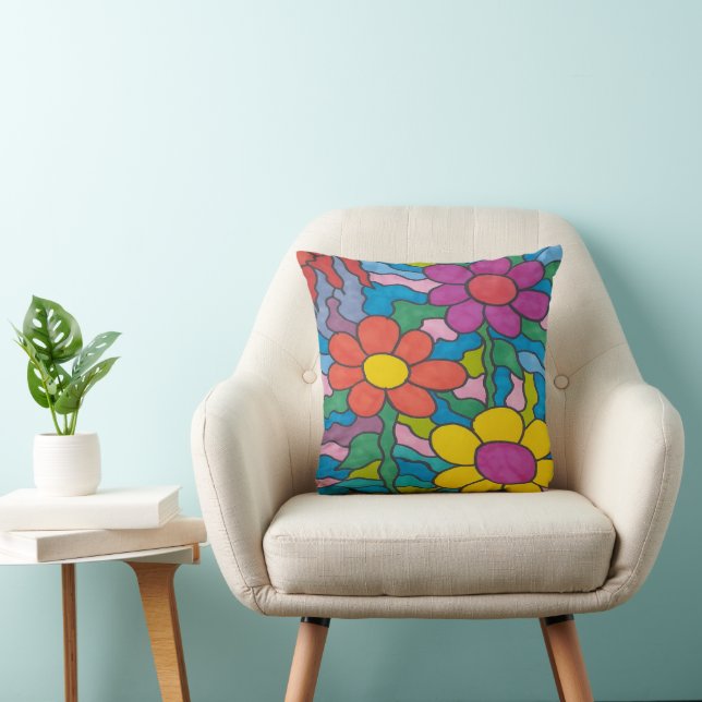 Retro Hippie Flower Art  Cushion (Chair)