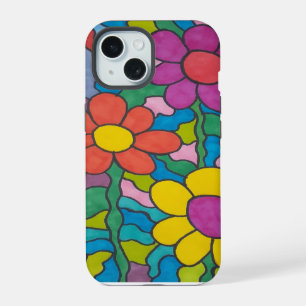 Retro Hippie Flower Art iPhone 15 Case