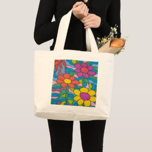 Retro Hippie Flower Art  Large Tote Bag