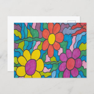 Retro Hippie Flower Art Postcard