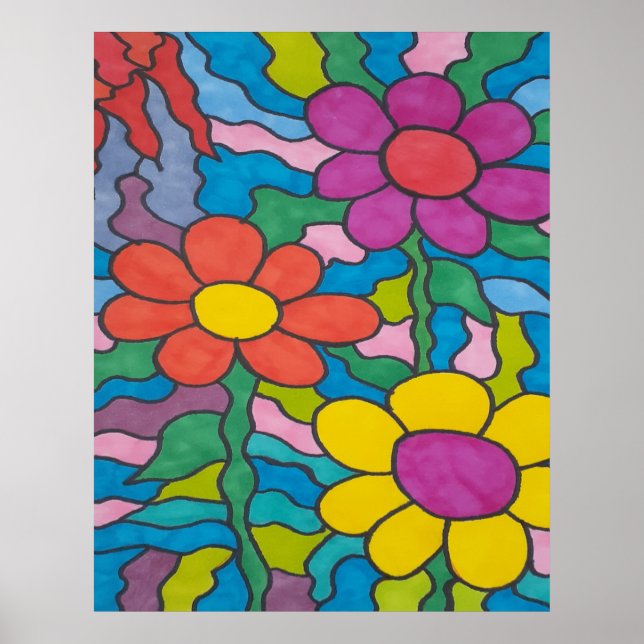 Retro Hippie Flower Art   Poster (Front)