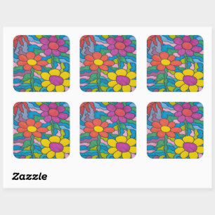 Retro Hippie Flower Art  Square Sticker