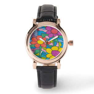 Retro Hippie Flower Art  Watch