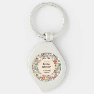 Retro Hippie Flower Bridal Shower Thank You Key Ring