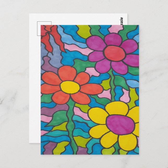 Retro Hippie Flower Postcard (Front/Back)