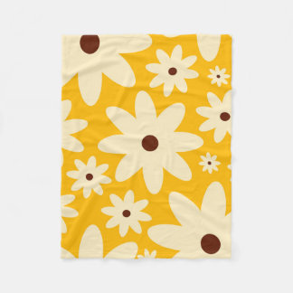 Retro Hippie Flowers Fleece Blanket