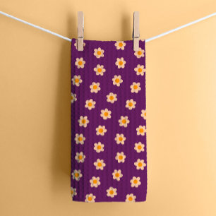 Retro Hippie Flowers on Purple Tea Towel