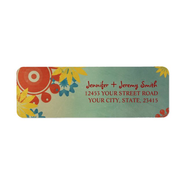 Retro Hippie Flowers Return Address Label (Front)