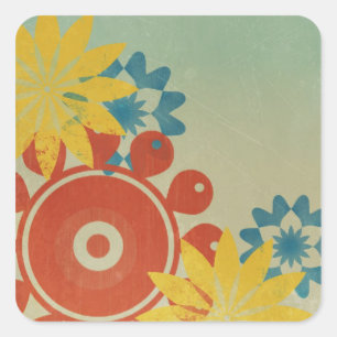 Retro Hippie Flowers Square Sticker
