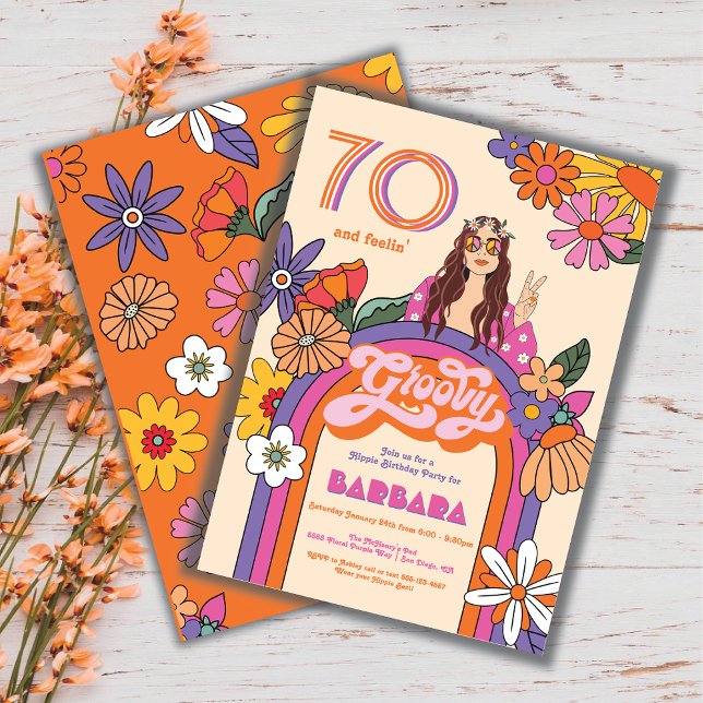 Retro Hippie Girl 70's 60's Groovy Birthday Party  Invitation (Creator Uploaded)