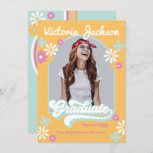 Retro Hippie Graduate Photo Announcement (Front/Back)
