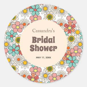 Retro Hippie Groovy Flower Bridal Shower  Classic Round Sticker