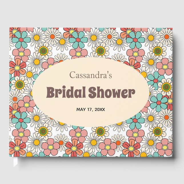 Retro Hippie Groovy Flower Bridal Shower  Guest Book (Front)